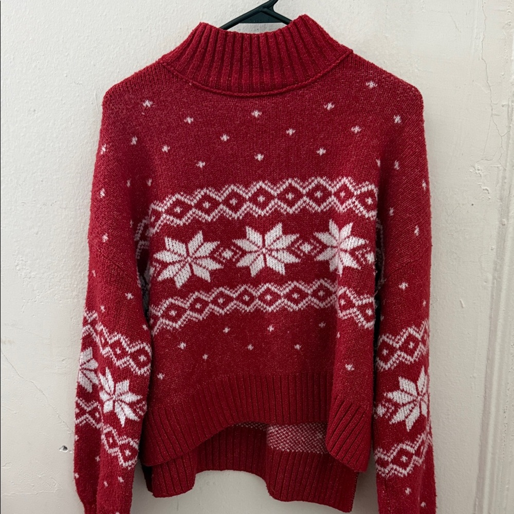 Pink Rose Red & White Nordic Cowl Turtleneck Sweater